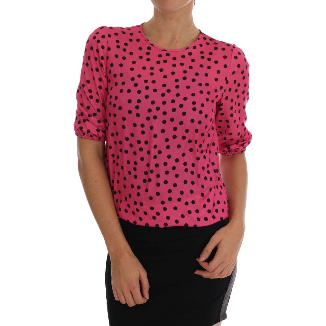 Chic Pink Polka Dotted Silk Blouse