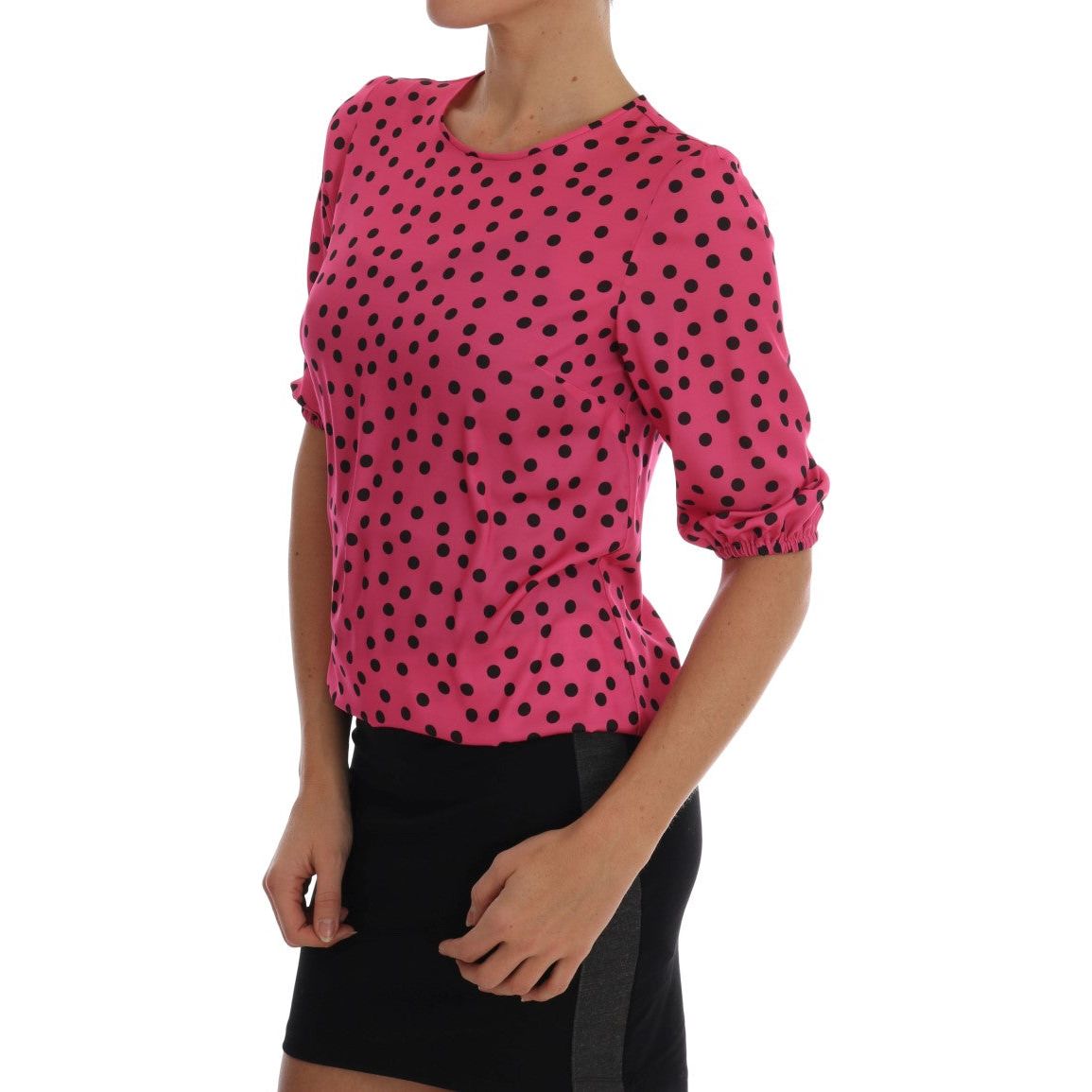 Chic Pink Polka Dotted Silk Blouse