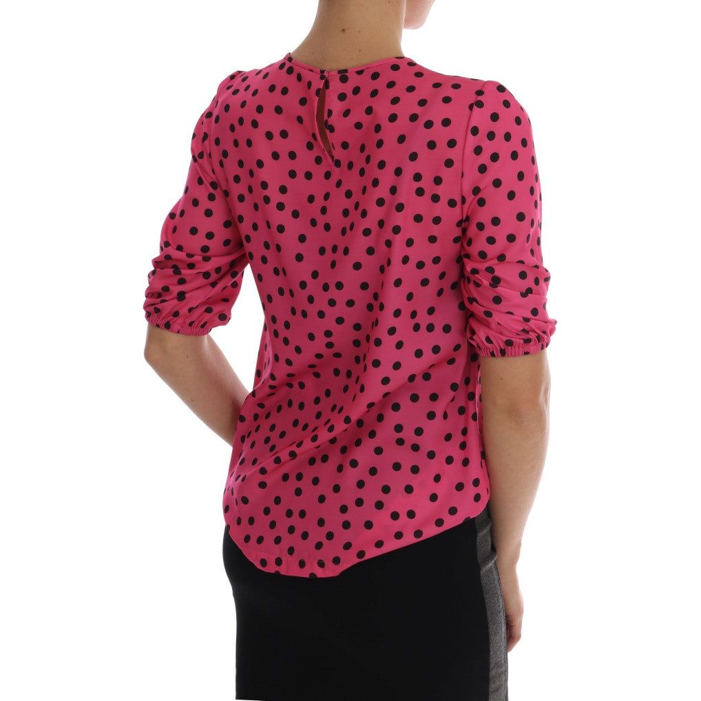 Chic Pink Polka Dotted Silk Blouse