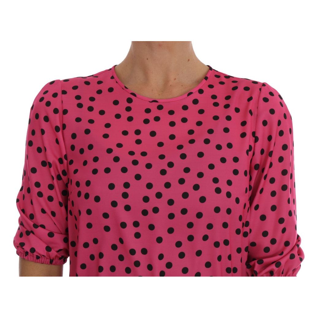 Chic Pink Polka Dotted Silk Blouse