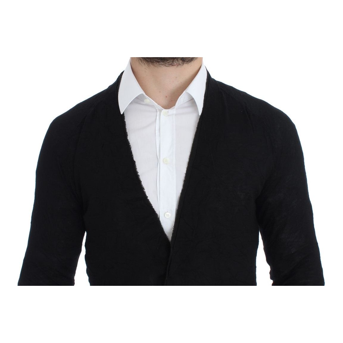 Costume National Elegant Black Merino Wool Cardigan black-fine-wool-button-cardigan
