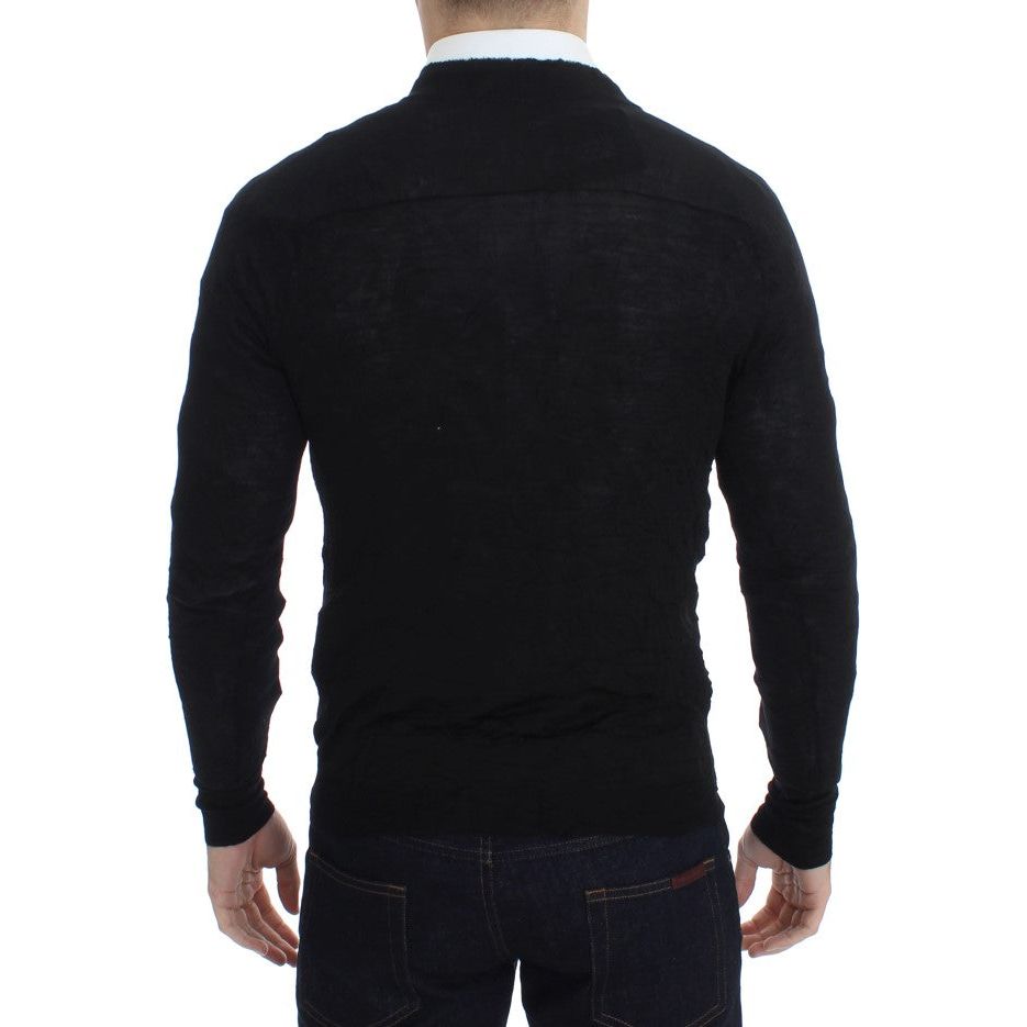 Elegant Black Merino Wool Cardigan