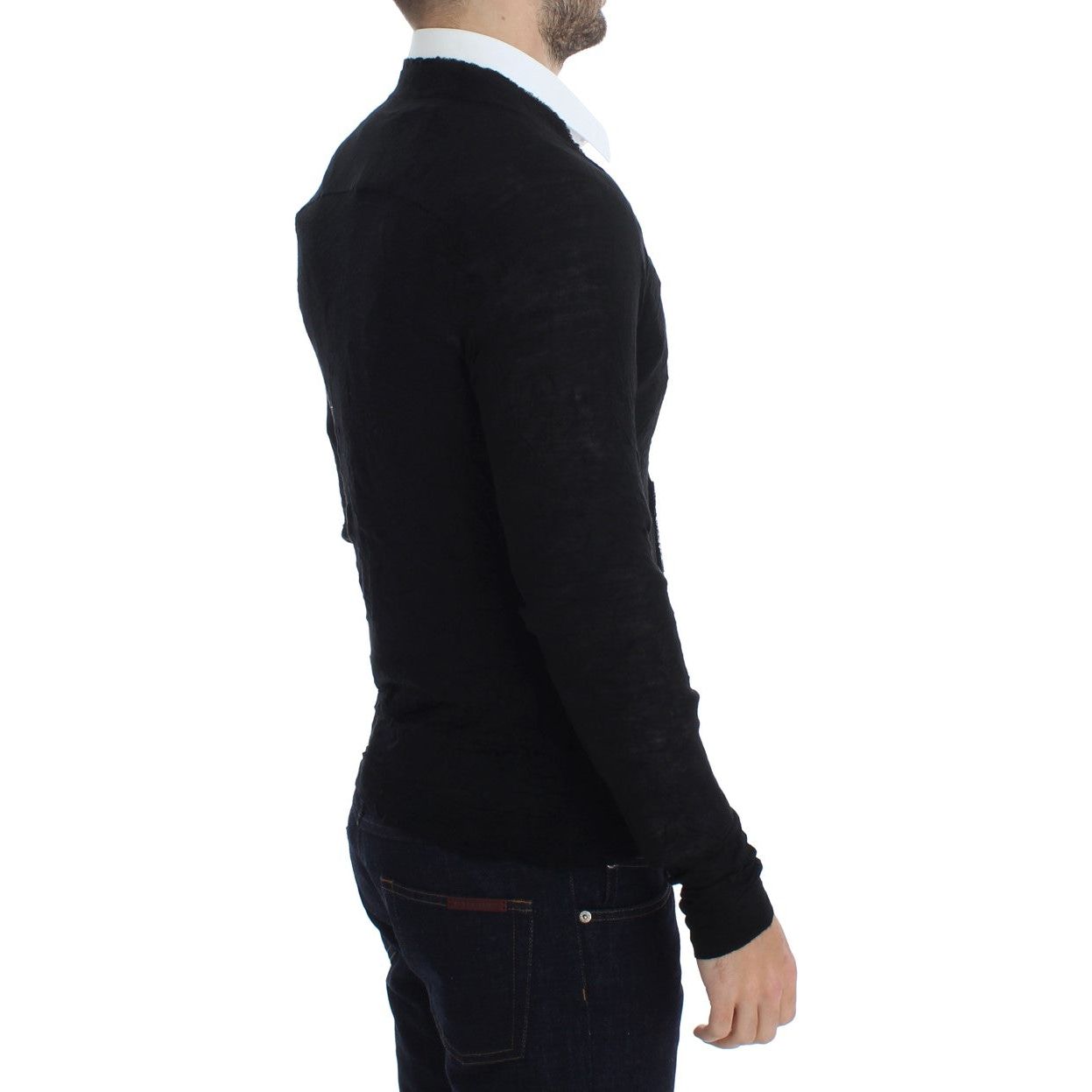 Elegant Black Merino Wool Cardigan