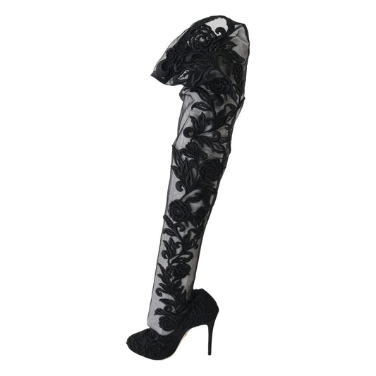 Embroidered Floral Over-Knee Boots