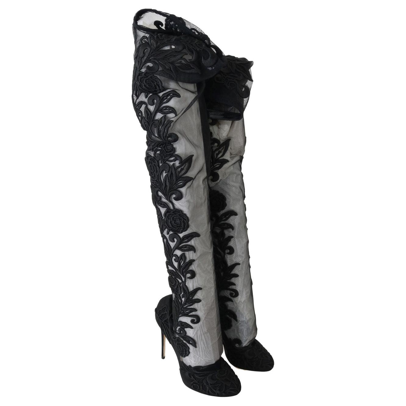 Embroidered Floral Over-Knee Boots