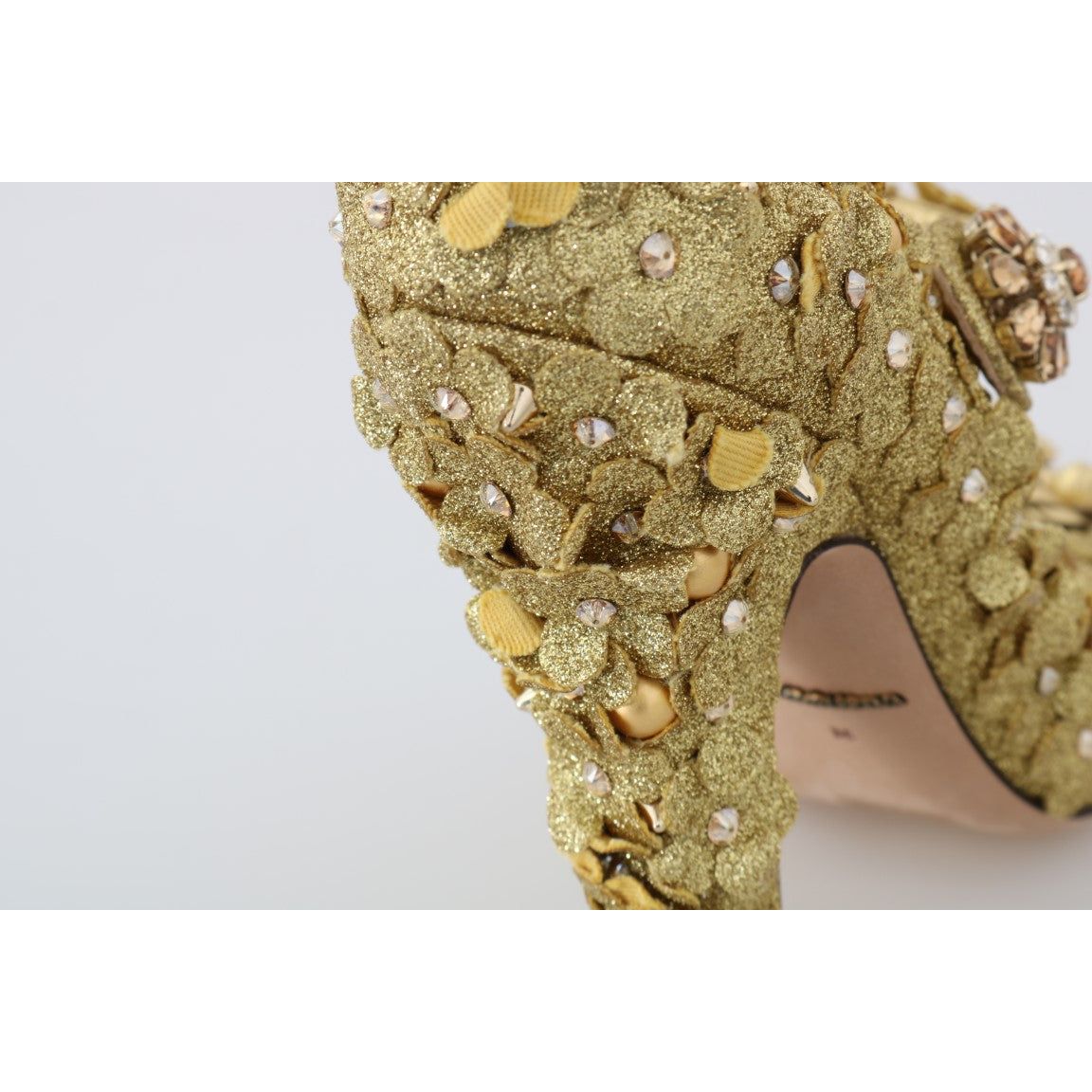 Gold Floral Crystal Embellished Pumps