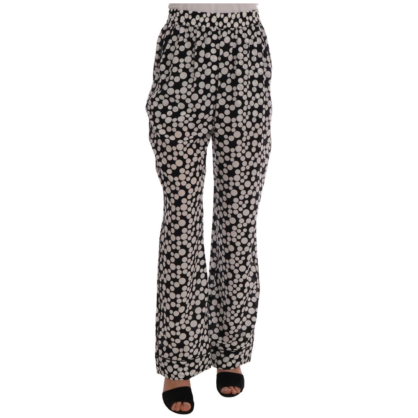 Elegant Polka Dot Silk High-Waist Pants