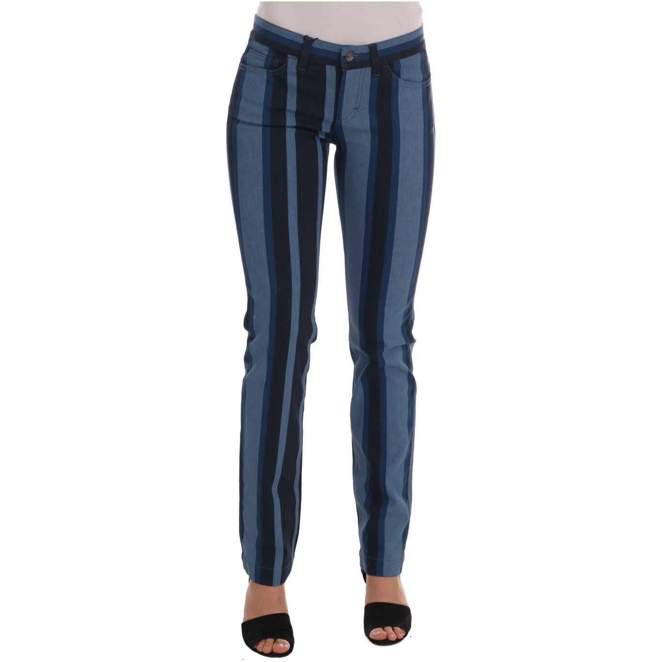 Dolce & Gabbana | Chic Blue Striped Slim Fit Girly Jeans| McRichard Designer Brands   