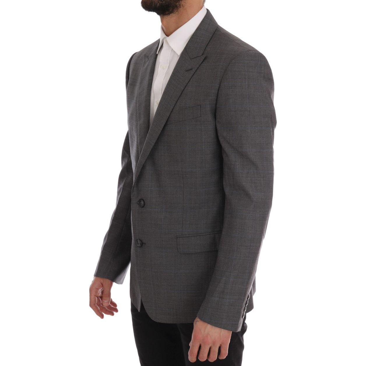 Sleek Gray Checkered Wool Blazer