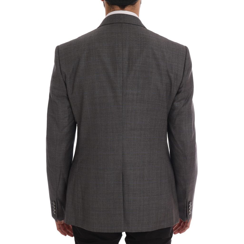 Sleek Gray Checkered Wool Blazer