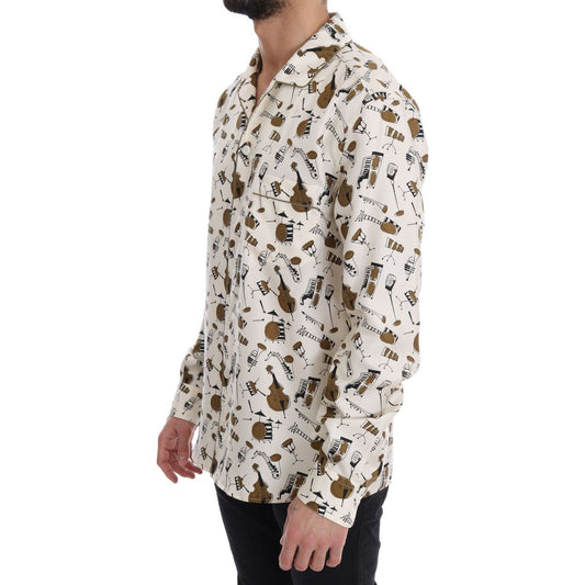 Dolce & Gabbana Exclusive Silk Casual Men's Shirt - JAZZ Motive white-silk-jazz-motive-print-shirt