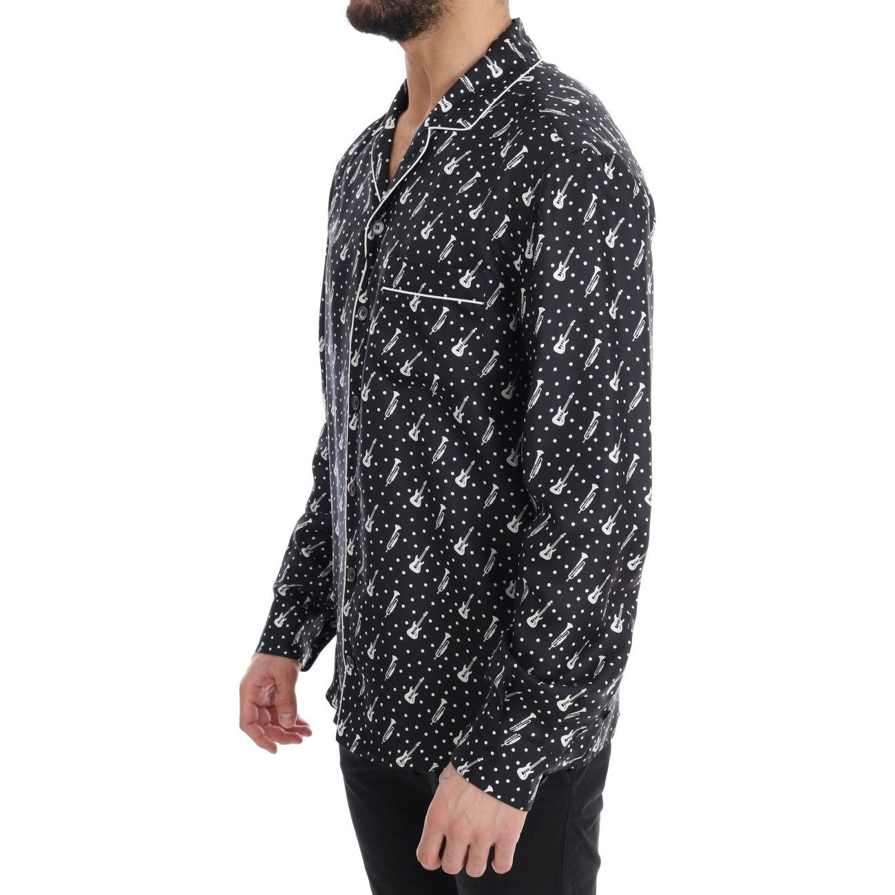 Dolce & Gabbana | Silk Black and White Jazz Motive Shirt| McRichard Designer Brands   