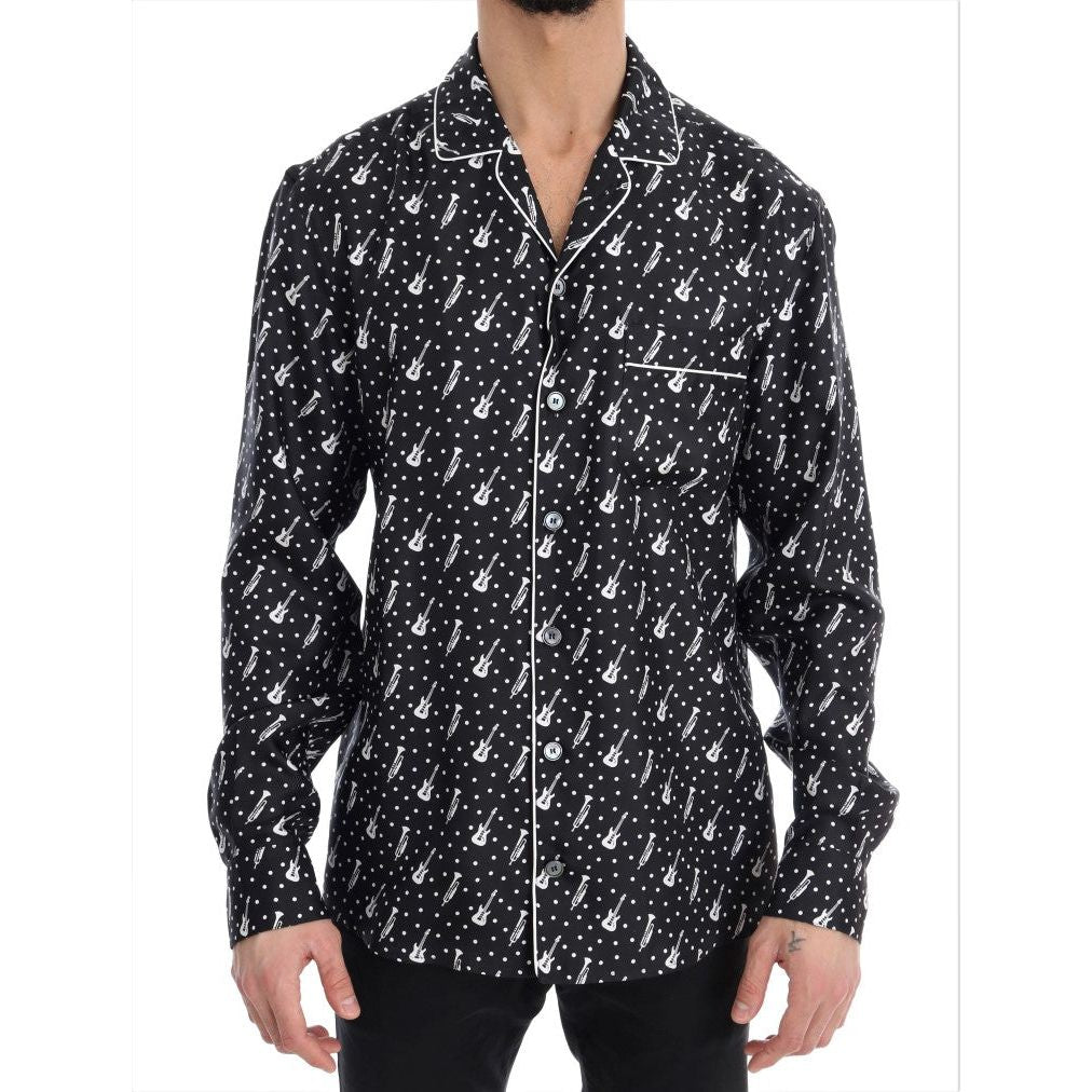Dolce & Gabbana | Silk Black and White Jazz Motive Shirt| McRichard Designer Brands   