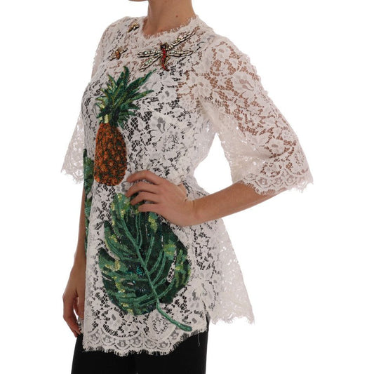 Dolce & GabbanaElegant White Lace Embellished Mini BlouseMcRichard Designer Brands£1679.00