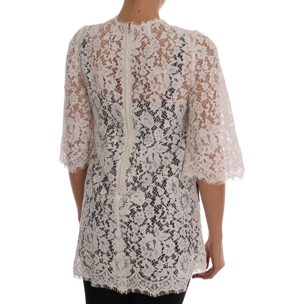 Elegant White Lace Embellished Mini Blouse