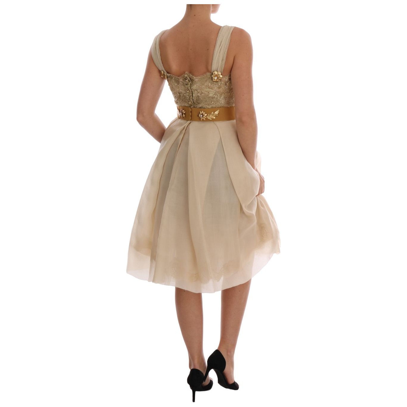 Dolce & Gabbana Elegant Embellished Lace & Organza Silk Dress gold-silk-crystal-embellished-dress
