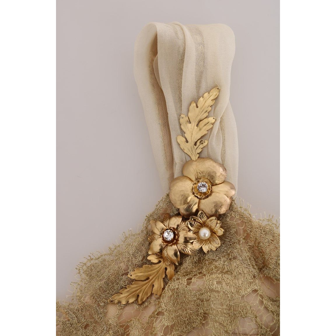 Dolce & Gabbana Elegant Embellished Lace & Organza Silk Dress gold-silk-crystal-embellished-dress