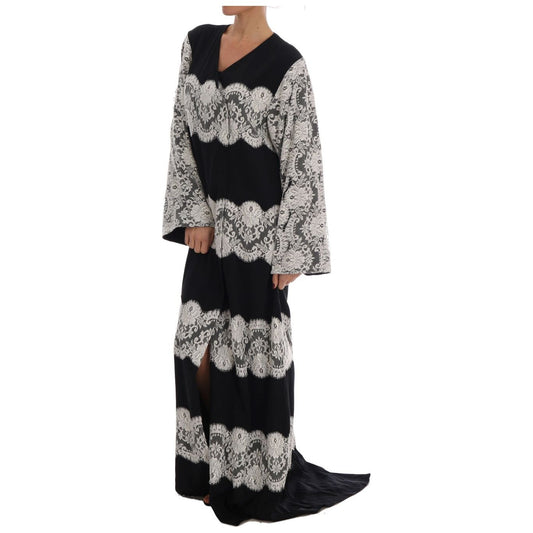 Dolce & Gabbana | Elegant Silk Floral Lace Kaftan Maxi Dress| McRichard Designer Brands   