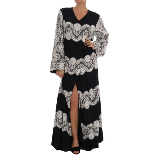 Dolce & Gabbana | Elegant Silk Floral Lace Kaftan Maxi Dress| McRichard Designer Brands   