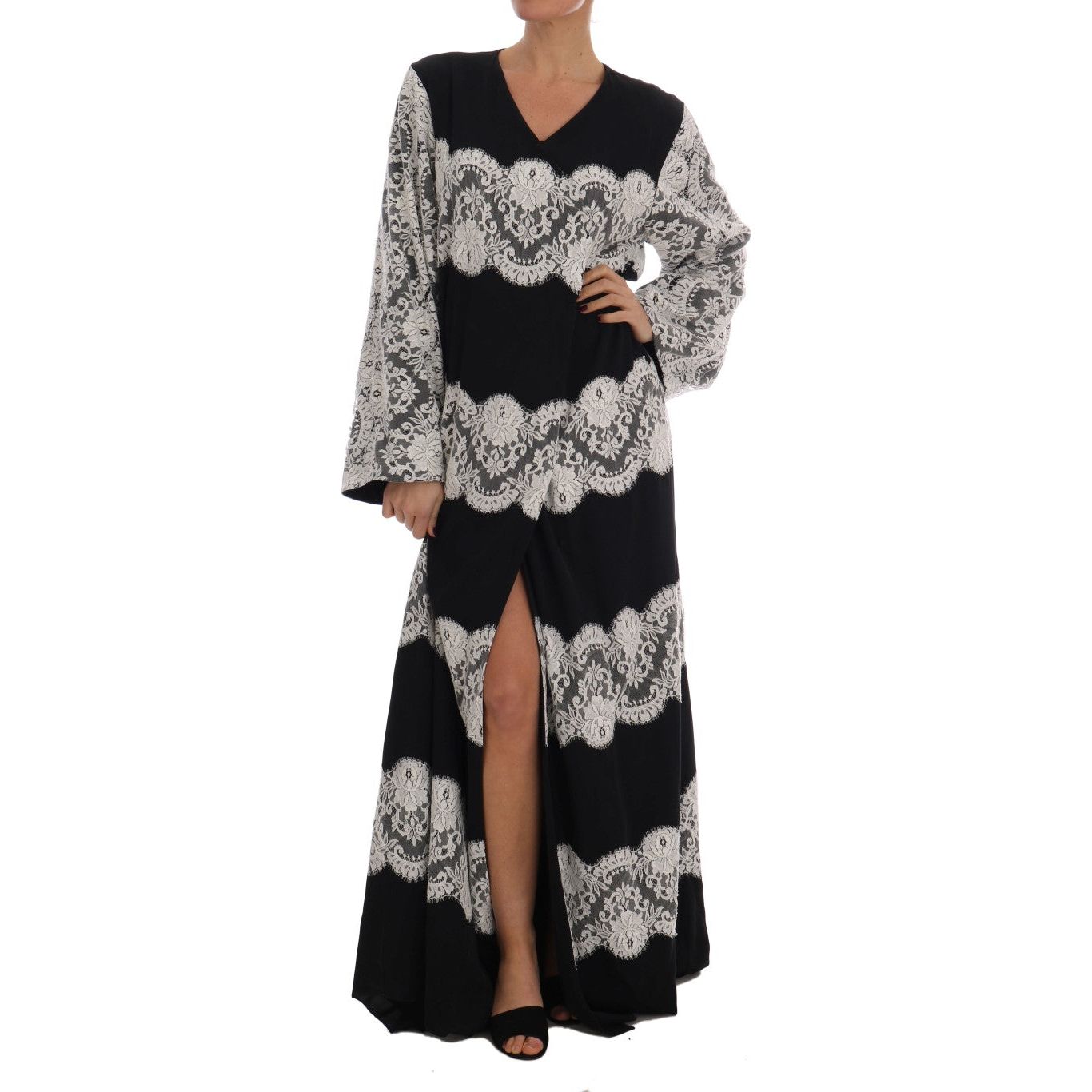 Elegant Silk Floral Lace Kaftan Maxi Dress