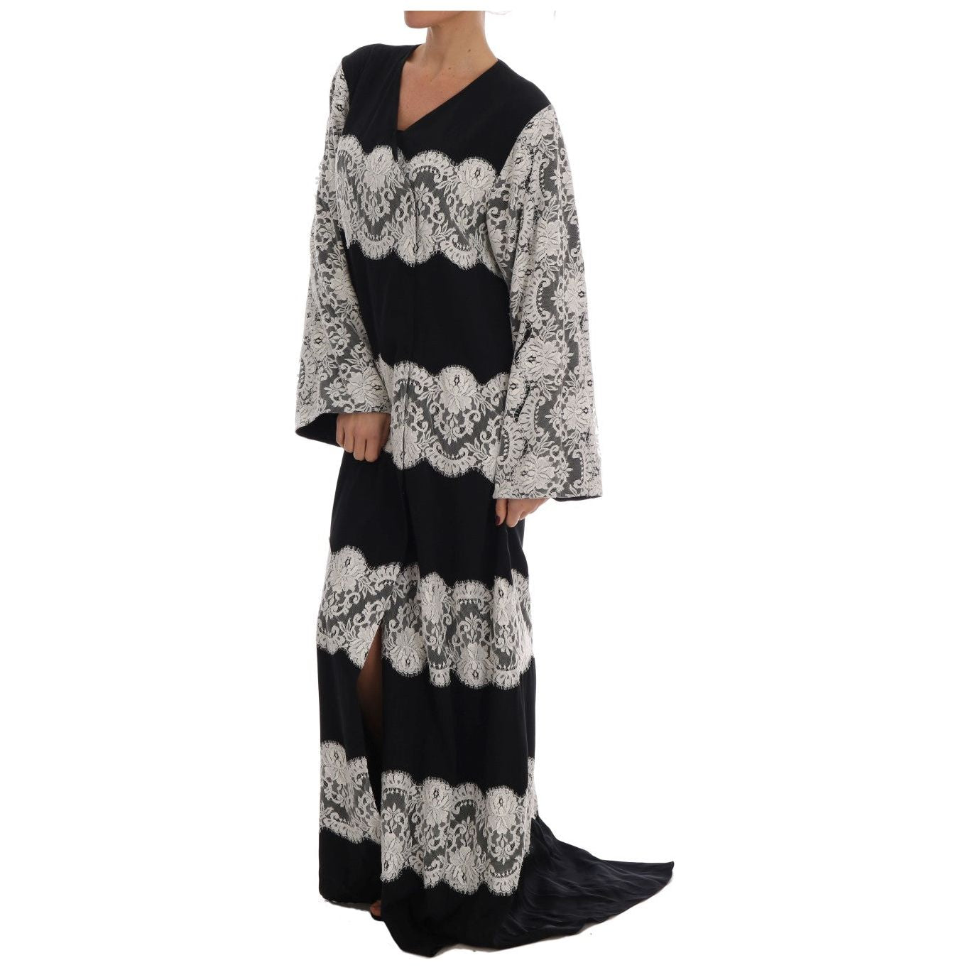 Elegant Silk Floral Lace Kaftan Maxi Dress