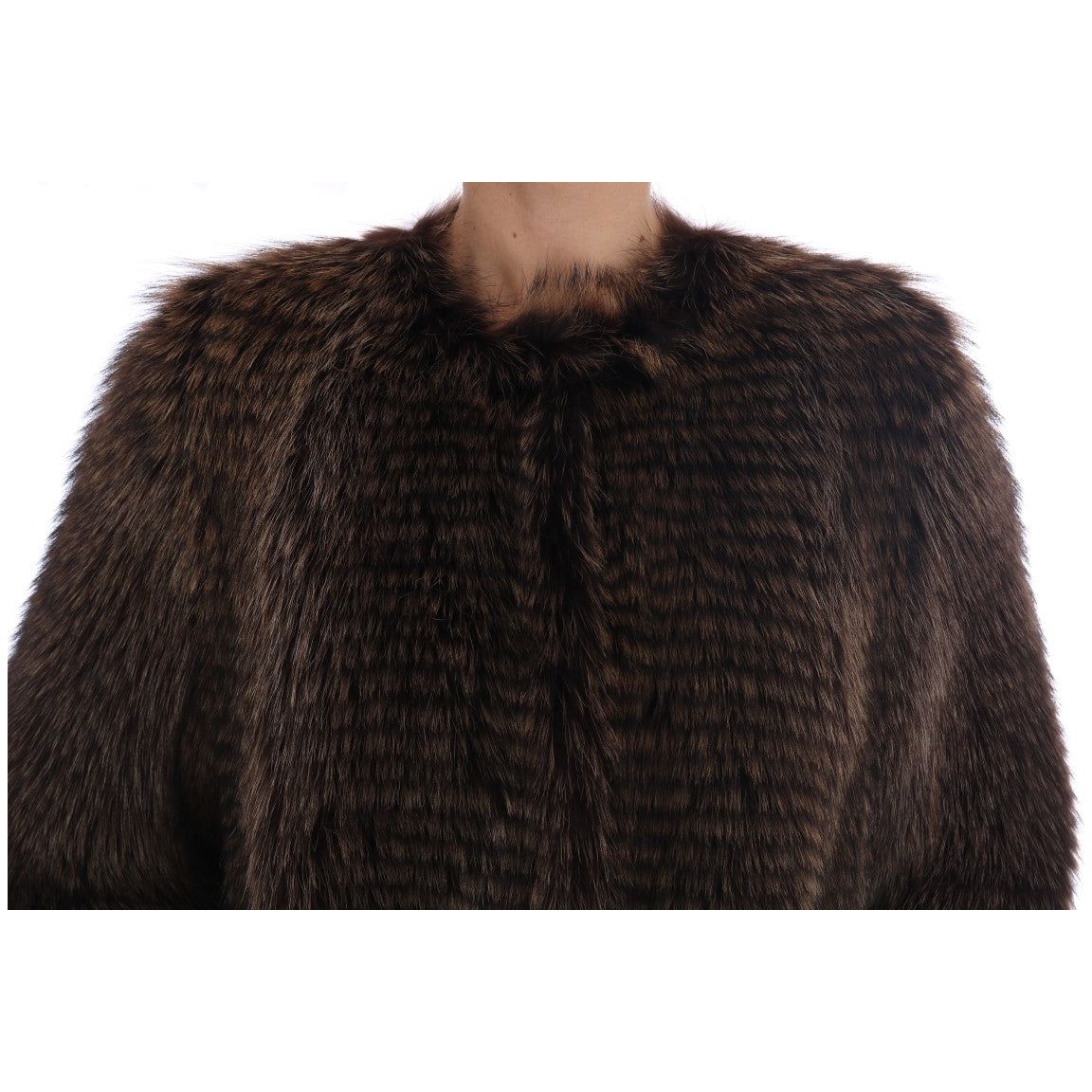 Elegant Brown Raccoon Fur Knee-Length Coat