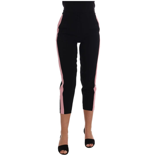 Chic Black Capri Pants with Pink Side Stripes