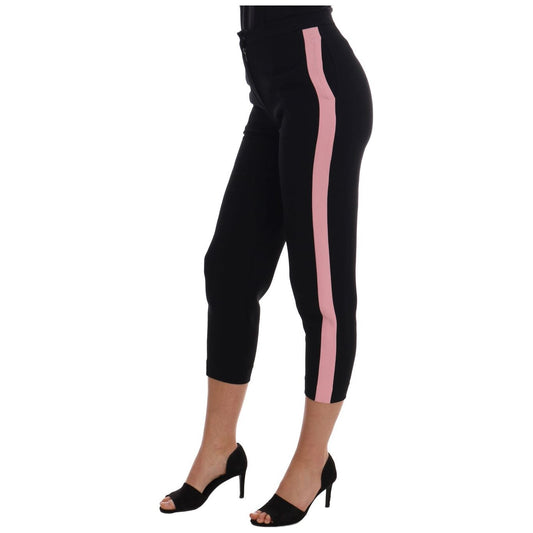 Chic Black Capri Pants with Pink Side Stripes