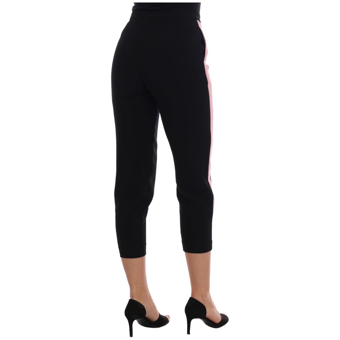 Chic Black Capri Pants with Pink Side Stripes