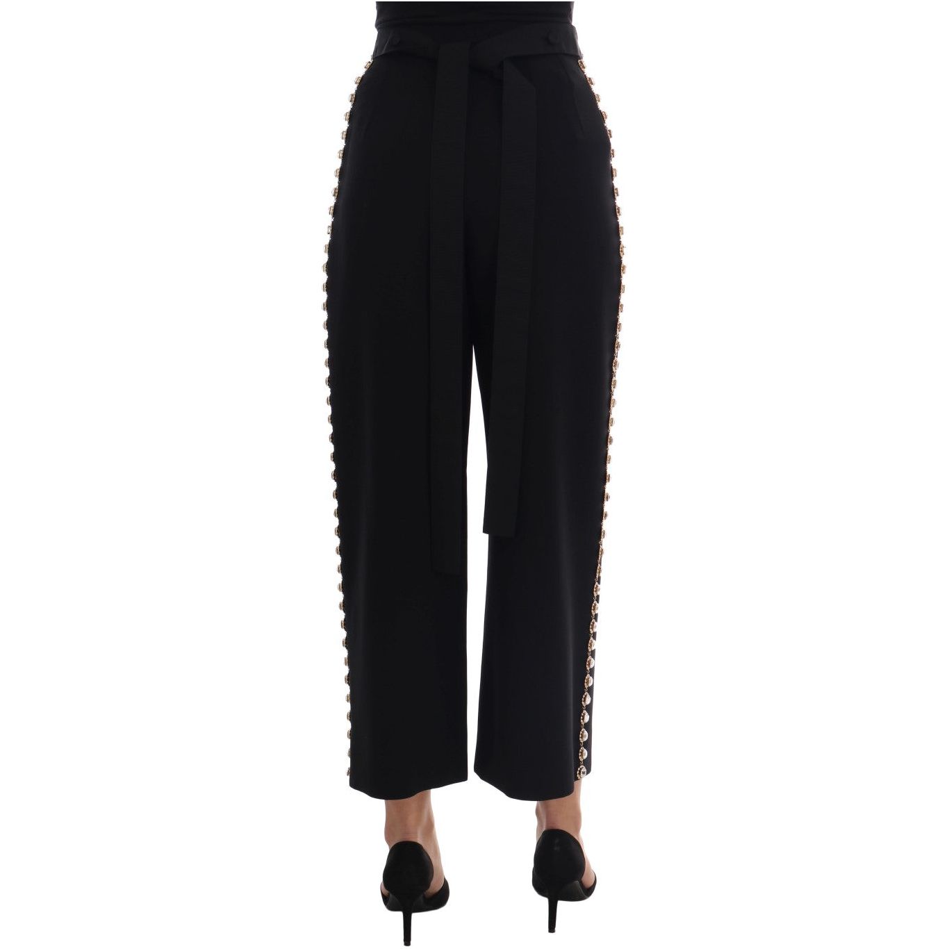 Elegant High-Waist Ankle Pants with Gold Detailing