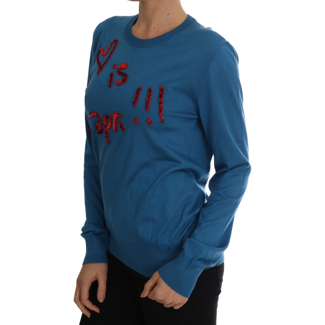 Blue Silk Sequined Capri Pullover Sweater