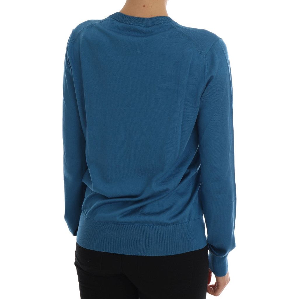 Blue Silk Sequined Capri Pullover Sweater