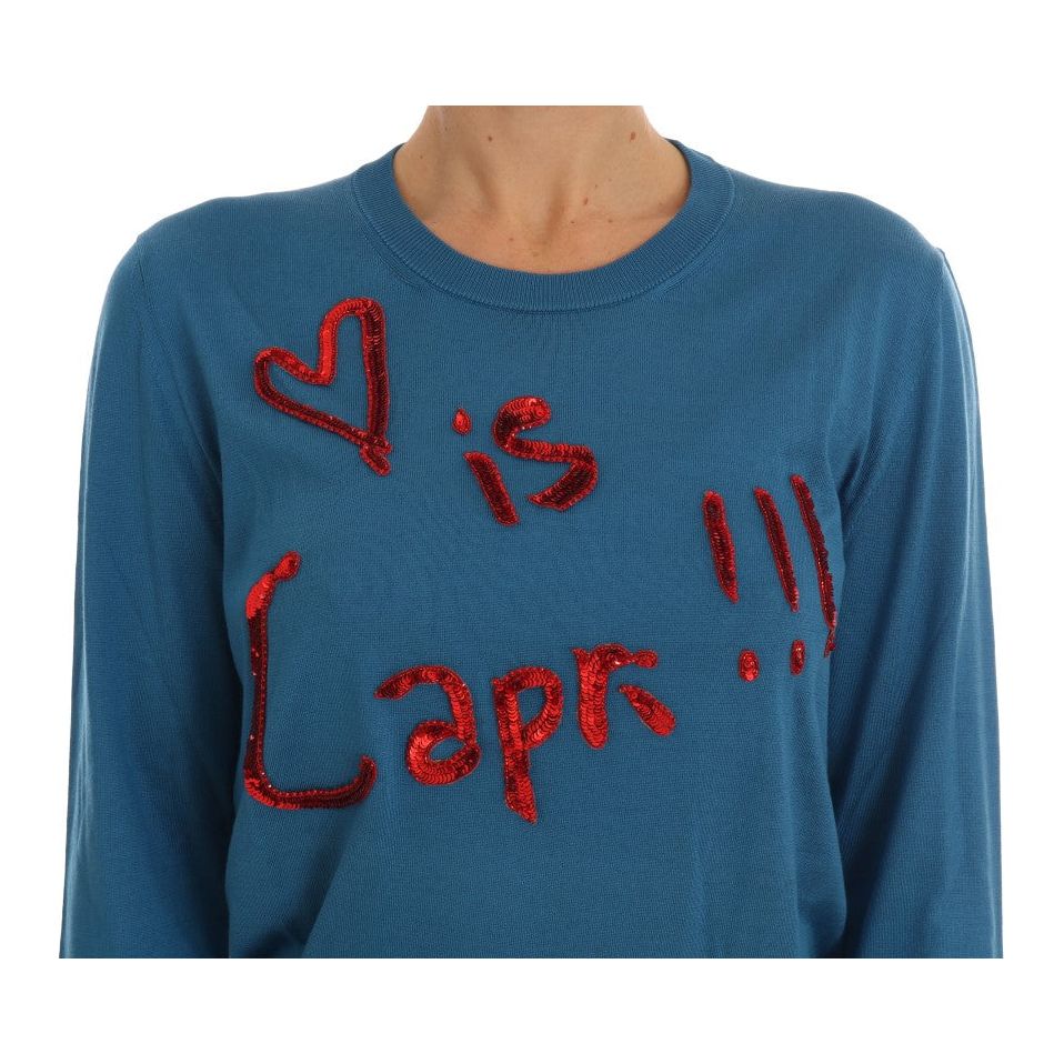 Blue Silk Sequined Capri Pullover Sweater