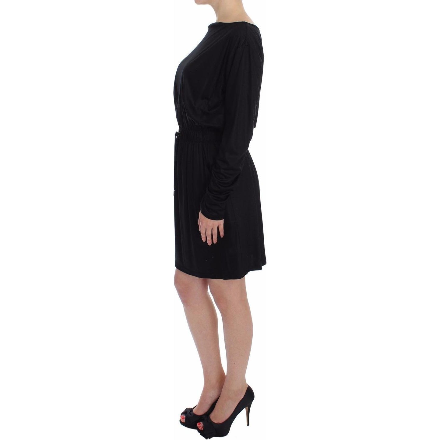 Versace Jeans Elegant Black Silk Blend Shift Dress Dress black-modal-silk-shift-knee-dress
