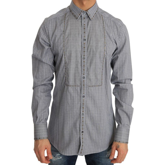 Elegant Gray Checkered Slim Fit Casual Shirt