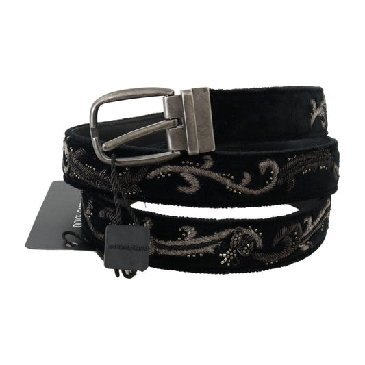 Elegant Black Cotton-Leather Men's Belt