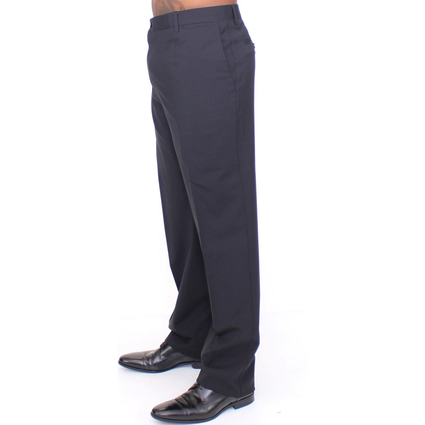 Elegant Pleated Black Wool Trousers