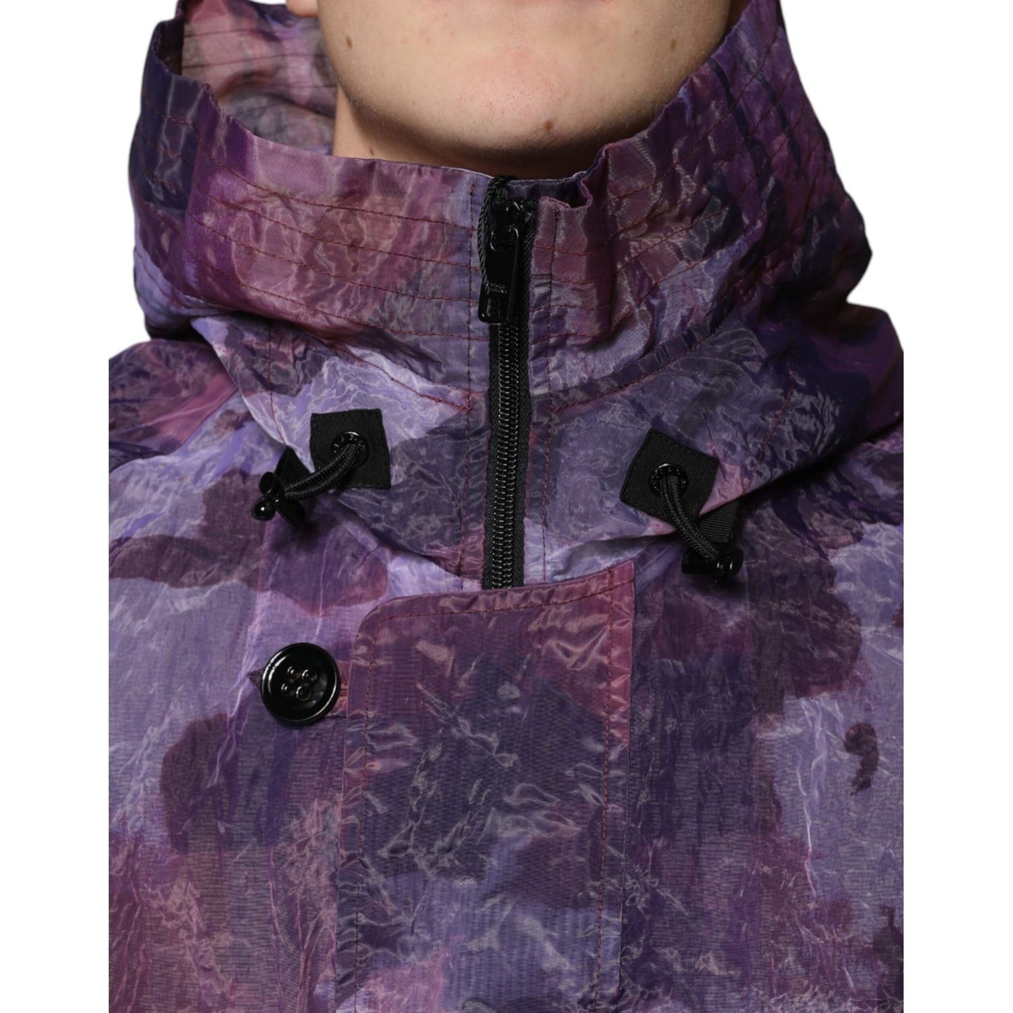 Dolce & Gabbana Purple Camouflage Hooded Men Blouson Jacket