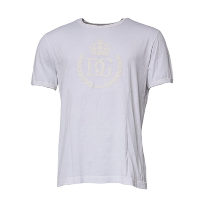 Dolce & Gabbana White Logo Embossed Cotton Crewneck T-shirt
