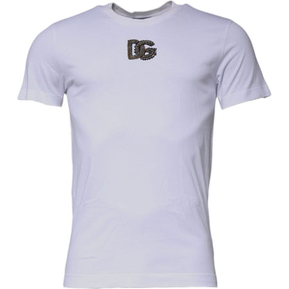 Dolce & Gabbana White DG Logo Cotton Crew Neck T-shirt