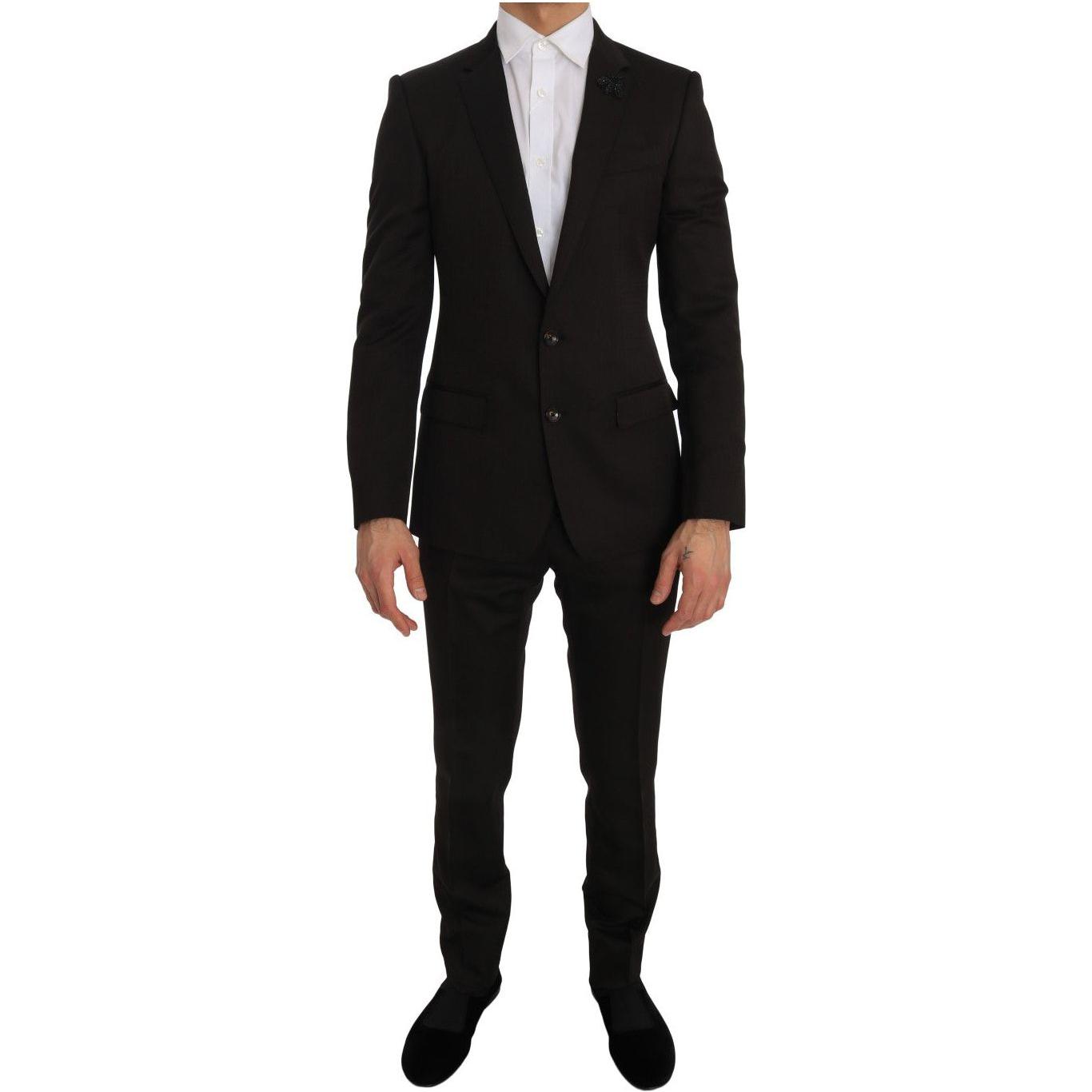 Dolce & Gabbana Brown Wool Crystal Bee Slim Fit MARTINI Suit
