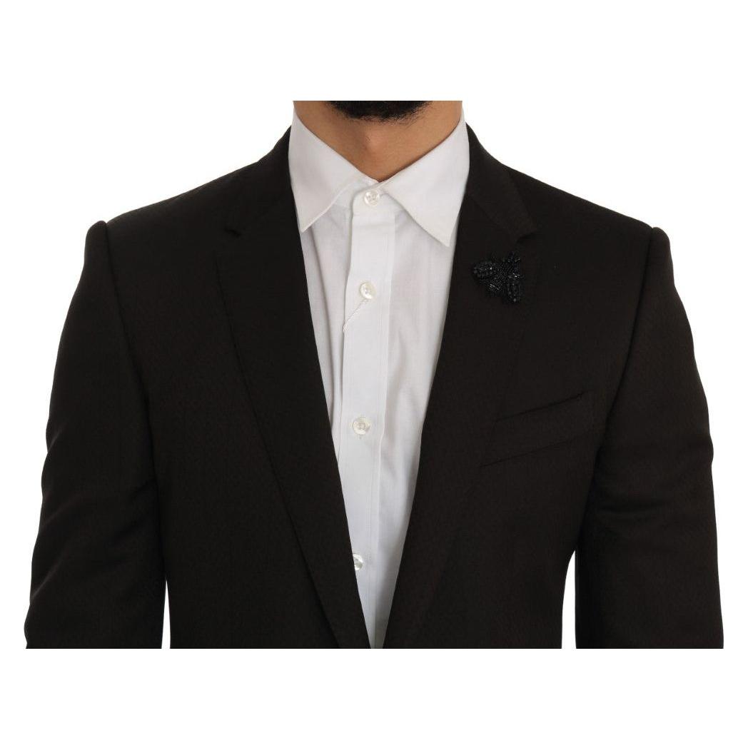 Dolce & Gabbana Brown Wool Crystal Bee Slim Fit MARTINI Suit