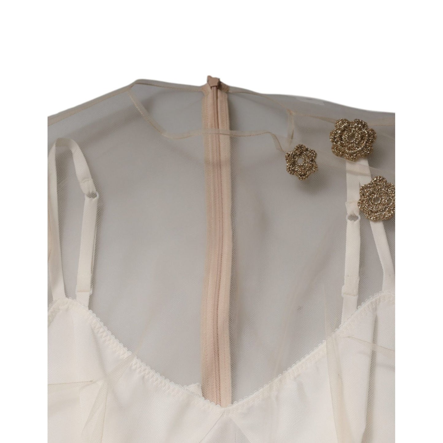 Dolce & Gabbana White Sheer Tulle Bustier Bodycon Midi Dress