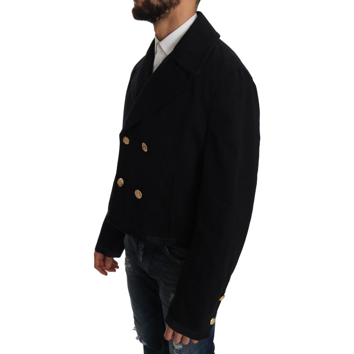 Elegant Dark Blue Trench Coat Jacket