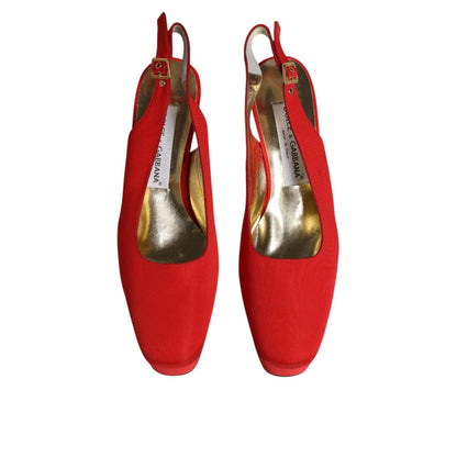 Dolce & Gabbana Red Platform Slingback Heels Sandals Shoes