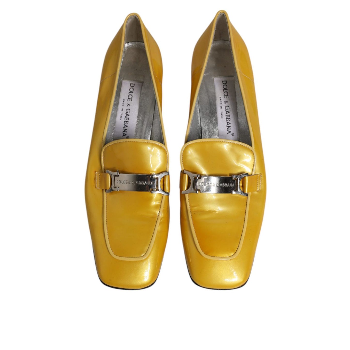 Dolce & Gabbana Yellow Leather Logo Plaque Slip On Mocassin Shoes