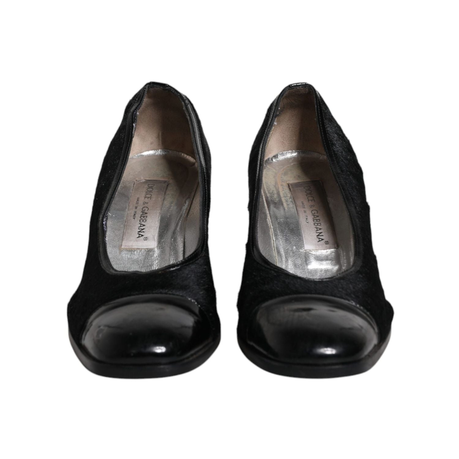 Dolce & Gabbana Black Leather Block Heels Pumps Shoes