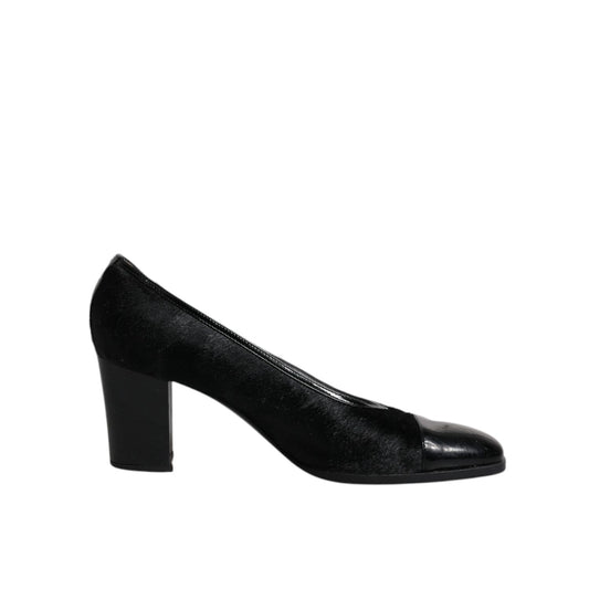 Dolce & Gabbana Black Leather Block Heels Pumps Shoes Dolce & Gabbana