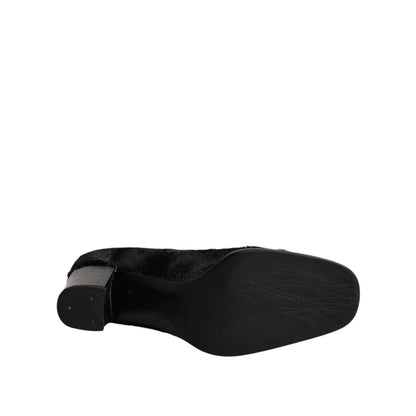 Dolce & Gabbana Black Leather Block Heels Pumps Shoes