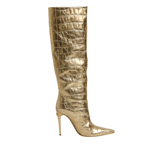 Dolce & Gabbana Gold Leather Stiletto Heels High Boots Shoes Dolce & Gabbana
